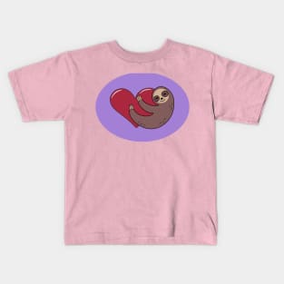 Sloth Heart Hug purple background Kids T-Shirt